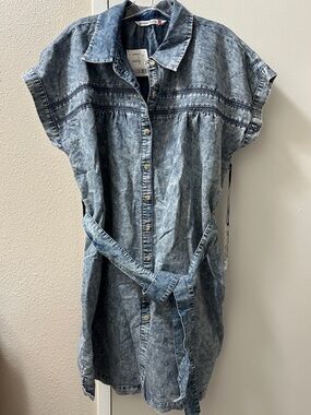 Blue Acid Washed Denim Shirt Dress with Belt